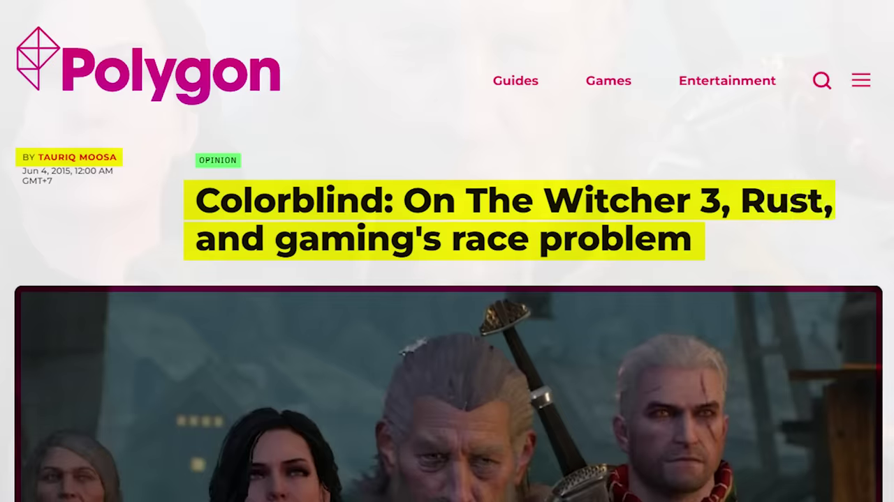 Backlash against The Witcher 3 for its lack of diversity.